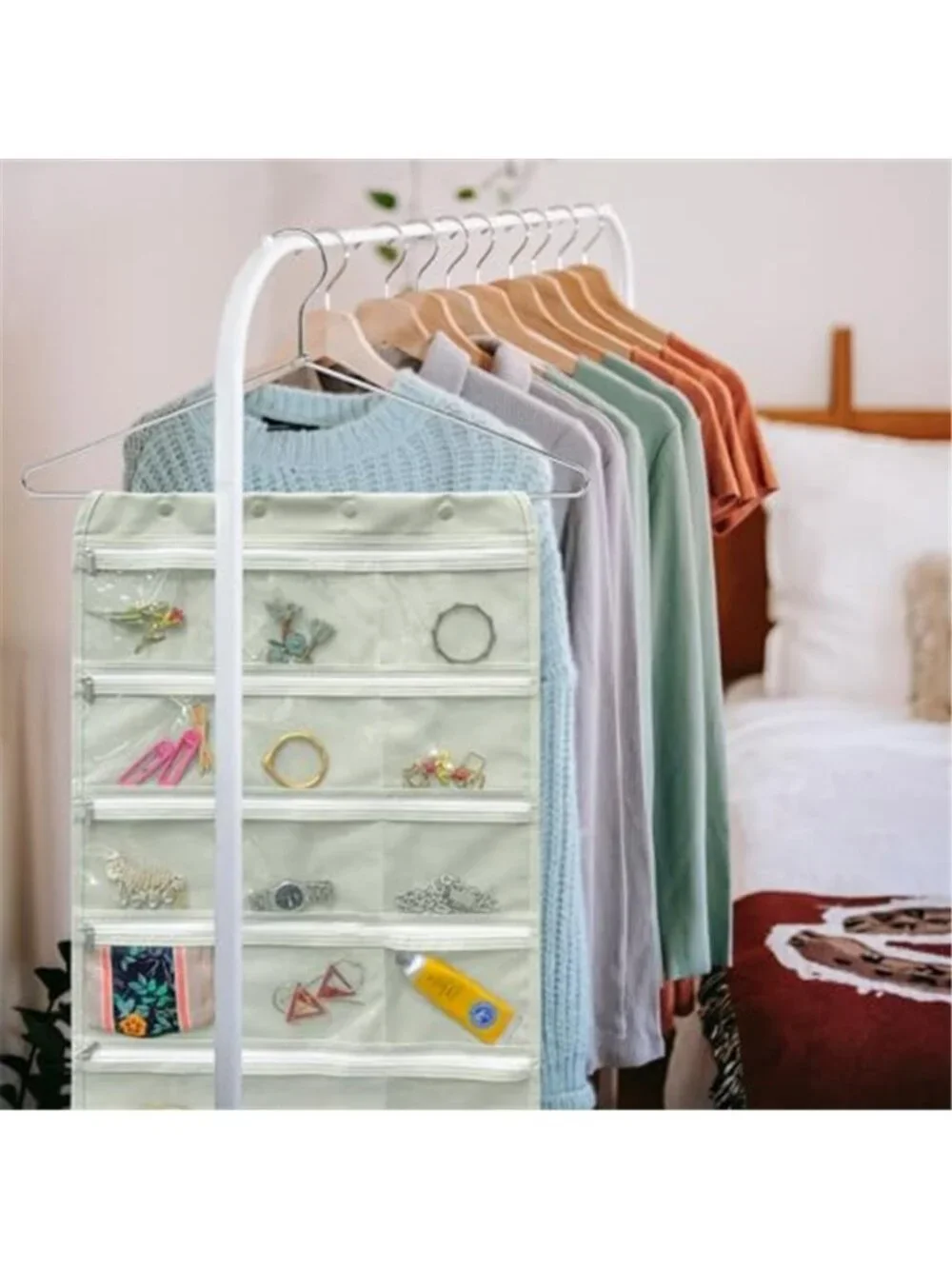 Travel Jewelry Organizer Bag Zippered Pockets Portable Foldable Necklace Earring